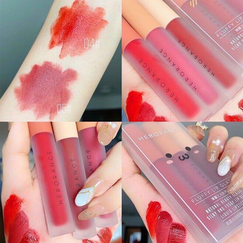 Set 3 cây son kem lì herorange fluffy lip glaze