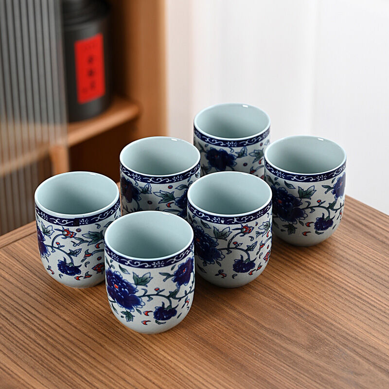 Ceramic Large Capacity Beaker Kung Fu Tea Set Large Tea Cup Single Tea Cup 6 Pack Storage Drain Rack Set C
