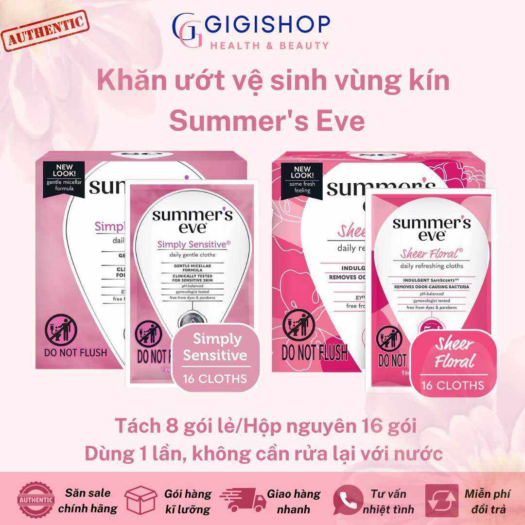 Khăn ướt vệ sinh vùng kín Summer’s Eve, khăn giấy ướt phụ khoa, vệ sinh phụ nữ, khử mùi vùng kín