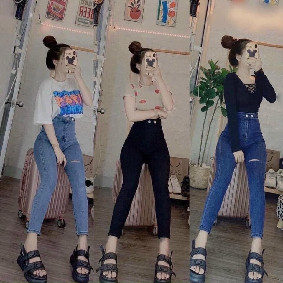 quần jean nữ 2 nút ( 1 nút ) cạp cao co dãn