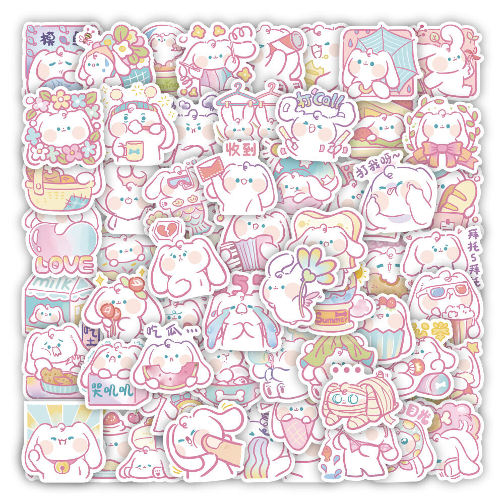 Set 50 - 100 hình dán sticker chống nước thỏ trắng