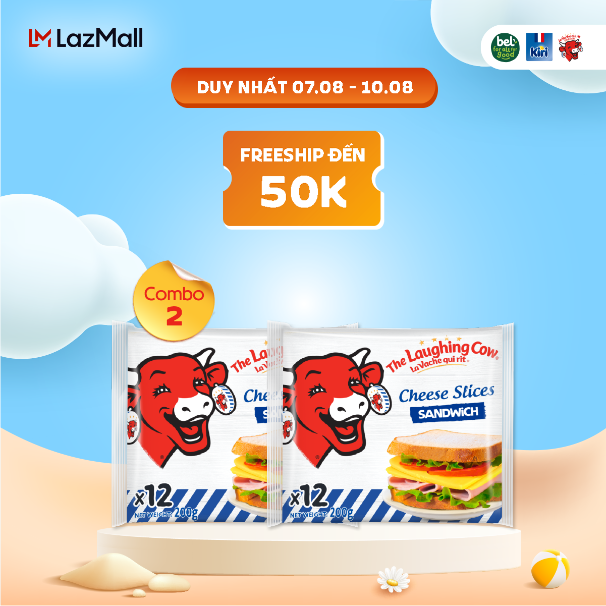 Combo 2 Phô mai Lát Con Bò Cười Sandwich 200GX32