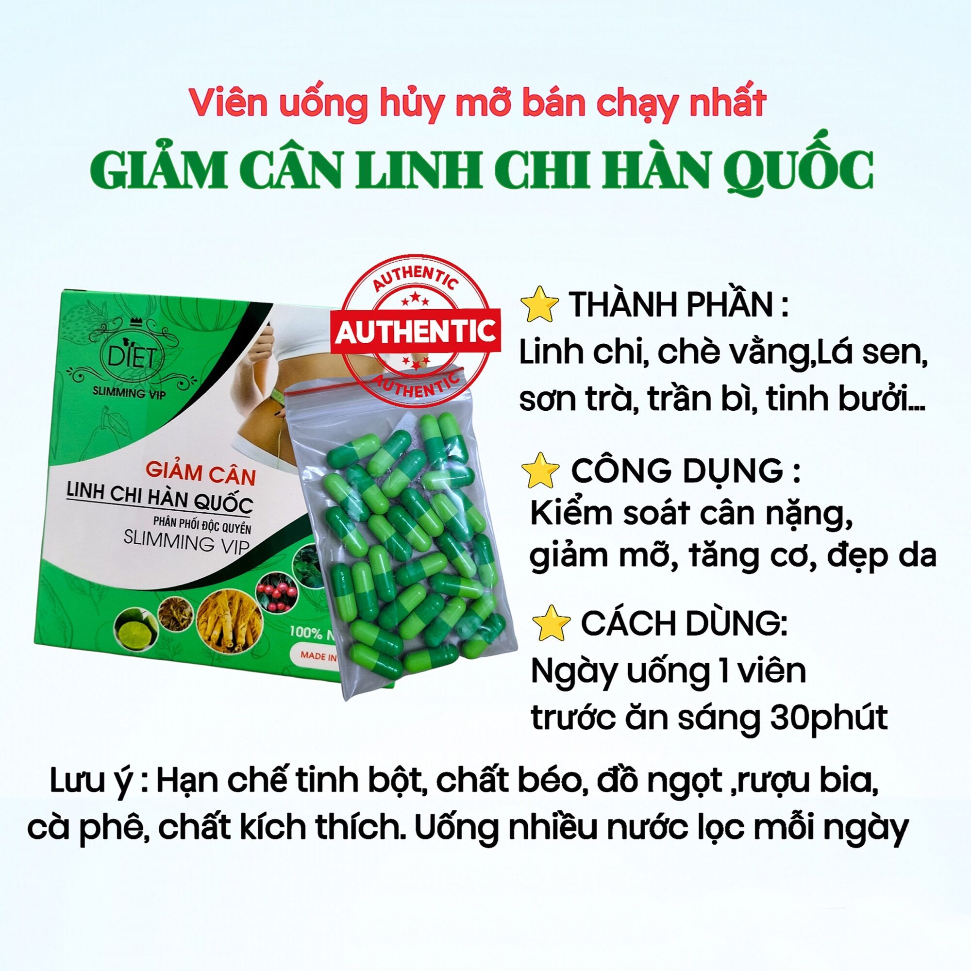 Giảm Cân Linh Chi Hàn Quốc[Liệu trình 30 ngày-giảm 3-6kg]