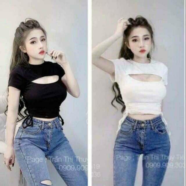 ÁO CROPTOP CỔ KHOÉT RÚT EO