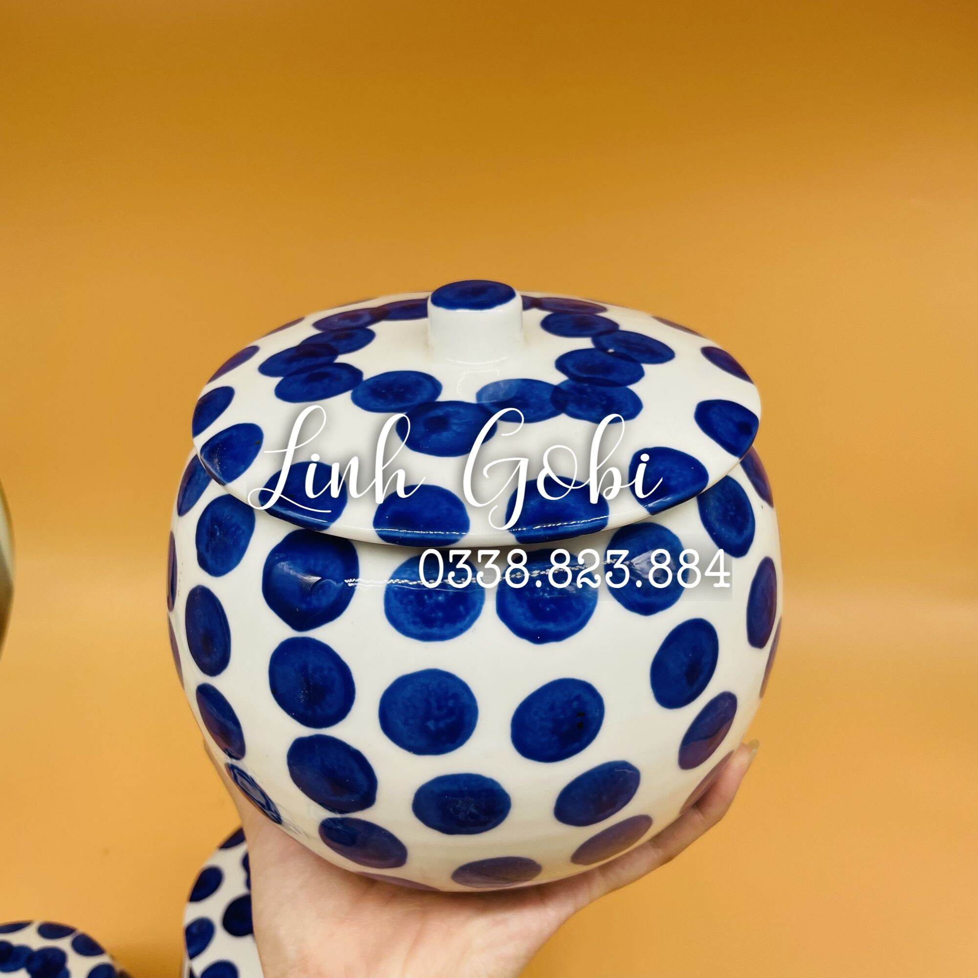 Âu Chấm Bi đựng mỡ, hũ muối dưa cà bằng sứ
