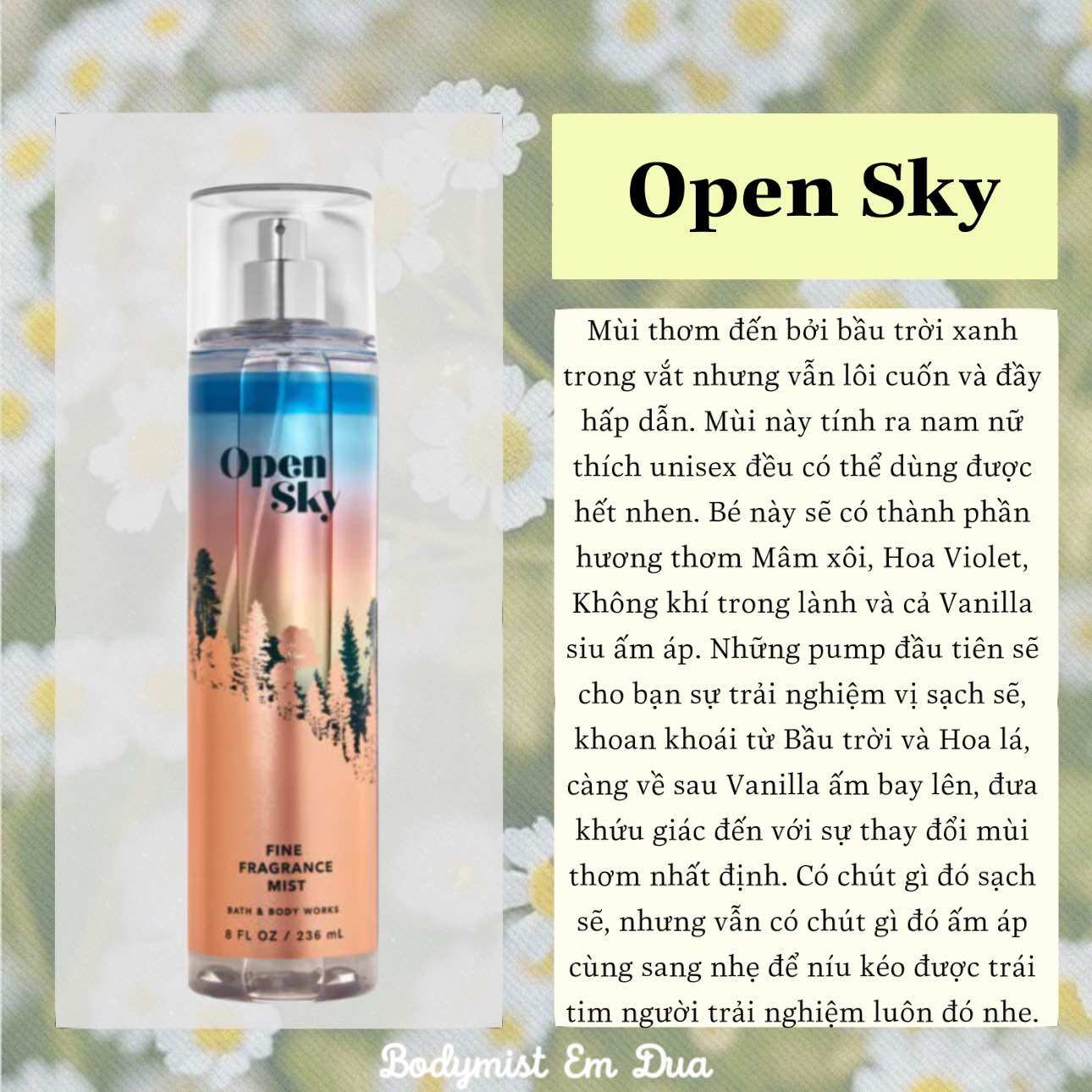 Xịt thơm toàn thân - mùi hương open sky 236ml - bodymist em dứa