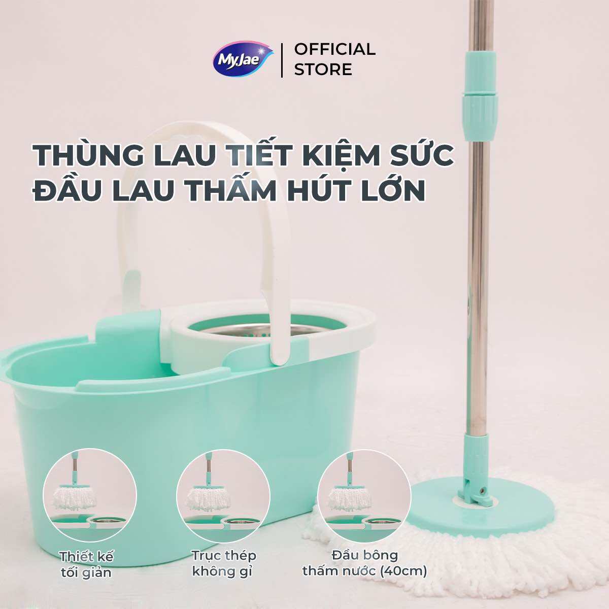 [FLASH SALE 07.05] Bộ Lau Nhà MyJae Sợi Microfiber Xoay 360 Độ Thông Minh, Lau Sạch Nhanh Khô 134cm