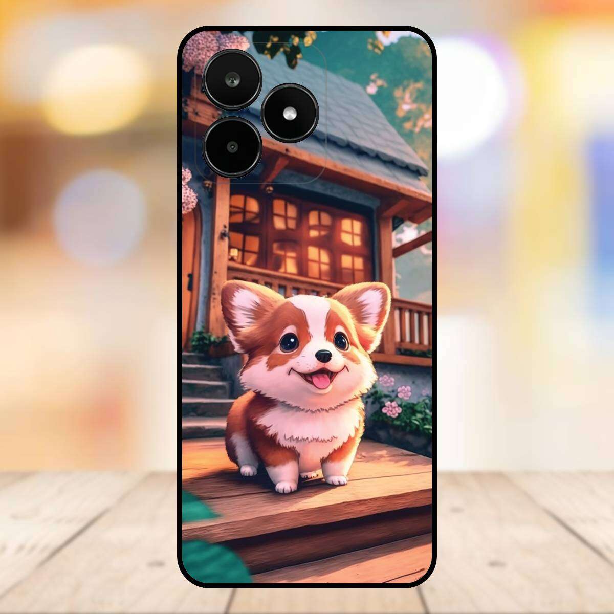 Ốp lưng điện thoại Realme C53 viền đen Chó Corgi dễ thương