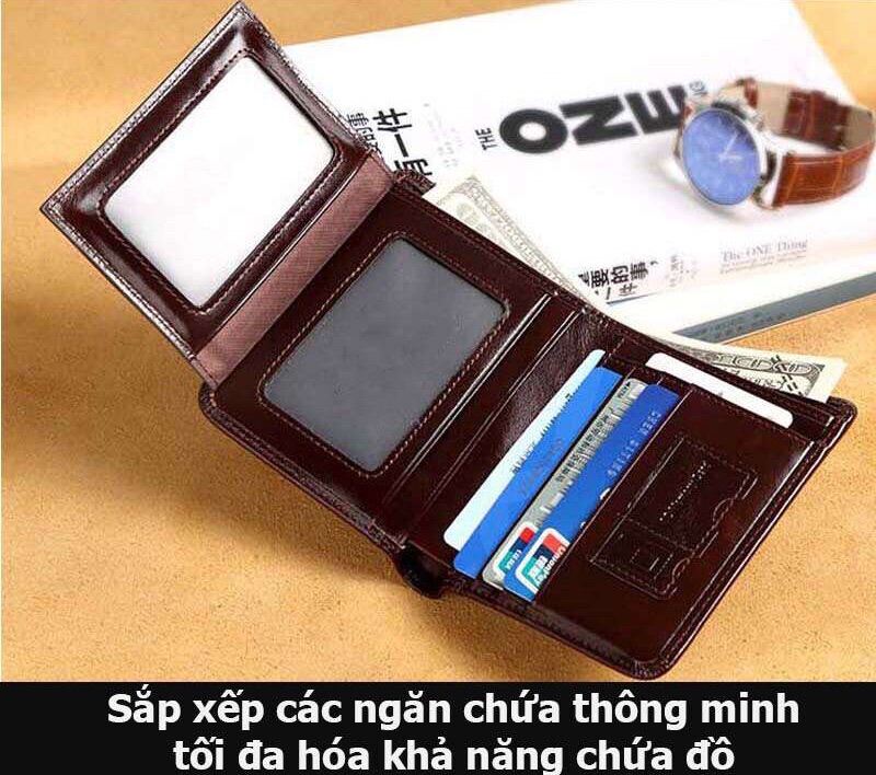 [HCM]Bóp ví nam đứng da bò thật Dante cao cấp,  ví da nam đứng không khóa full hộp, có nhiều ngăn để tiền và thẻ