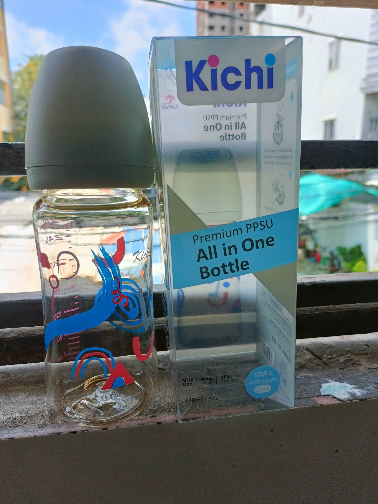 Bình sữa Mây cổ rộng kichilachi ppsu 170ml  270ml ( bìnhcảm biến nhiệt nhiệt độ trên 42 độ vạch dung tích chuyển từ màu xanh sang trắng) hàng chuẩn CTY . đảm bảo an toàn