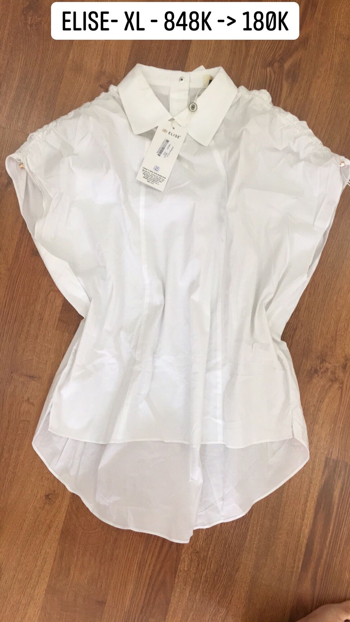 Elise - Sơ mi trắng chun vai newtag - size XL
