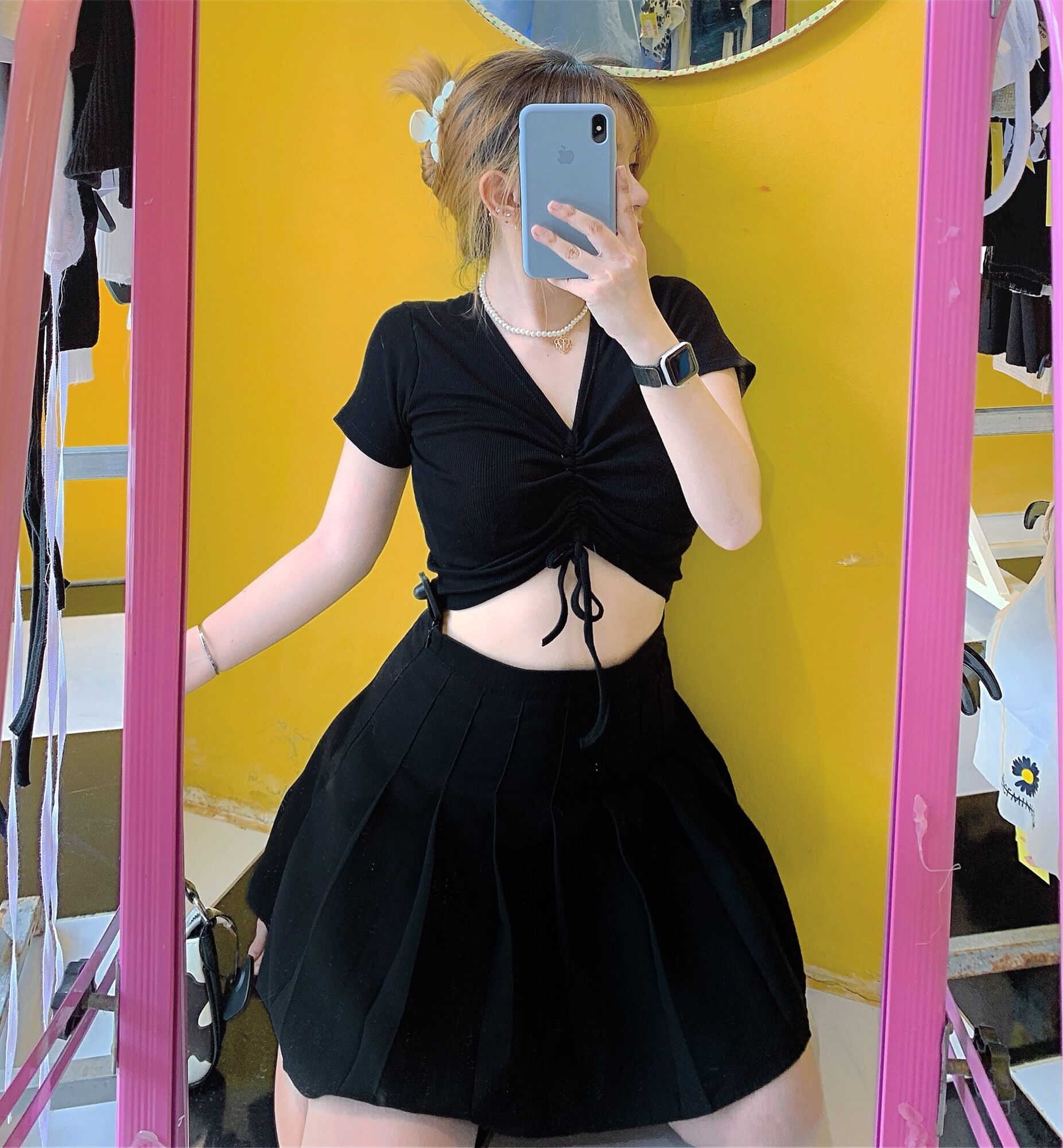Áo croptop rút dây giữa gân co giãn siêu đẹp ( ẢNH THẬT - CLIP THẬT )