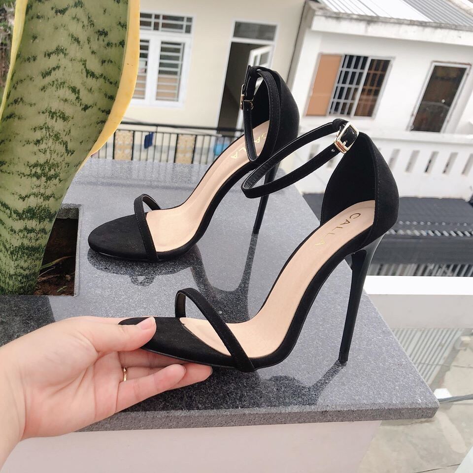 Giày Cao Gót Mảnh Màu Đen Nỉ Lộn 10 Phân HOT SALE