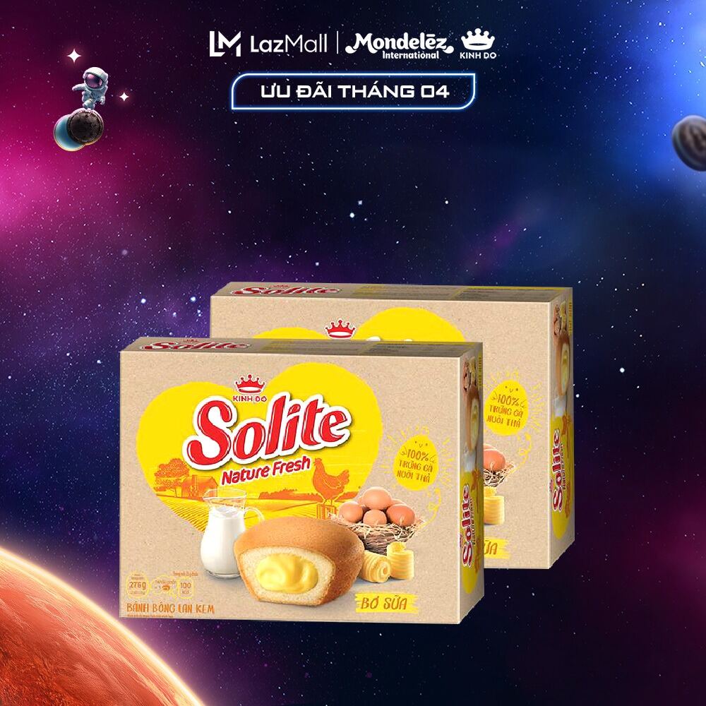 Bánh Bông Lan Solite Nature Fresh Kem Bơ Sữa Được Làm Từ 100% Trứng Gà Nuôi Thả, Combo 2 Hộp X 276G