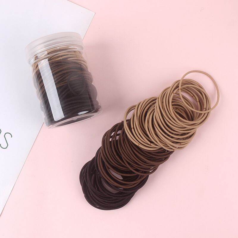 Set 100 thun cột tóc có hộp đựng, chun buộc tóc