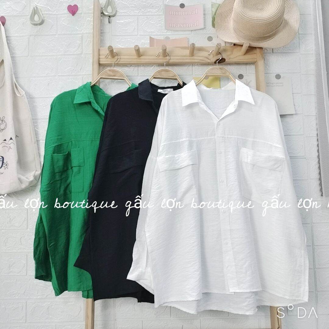 áo sơ mi đũi túi ngực form rộng hàn quốc