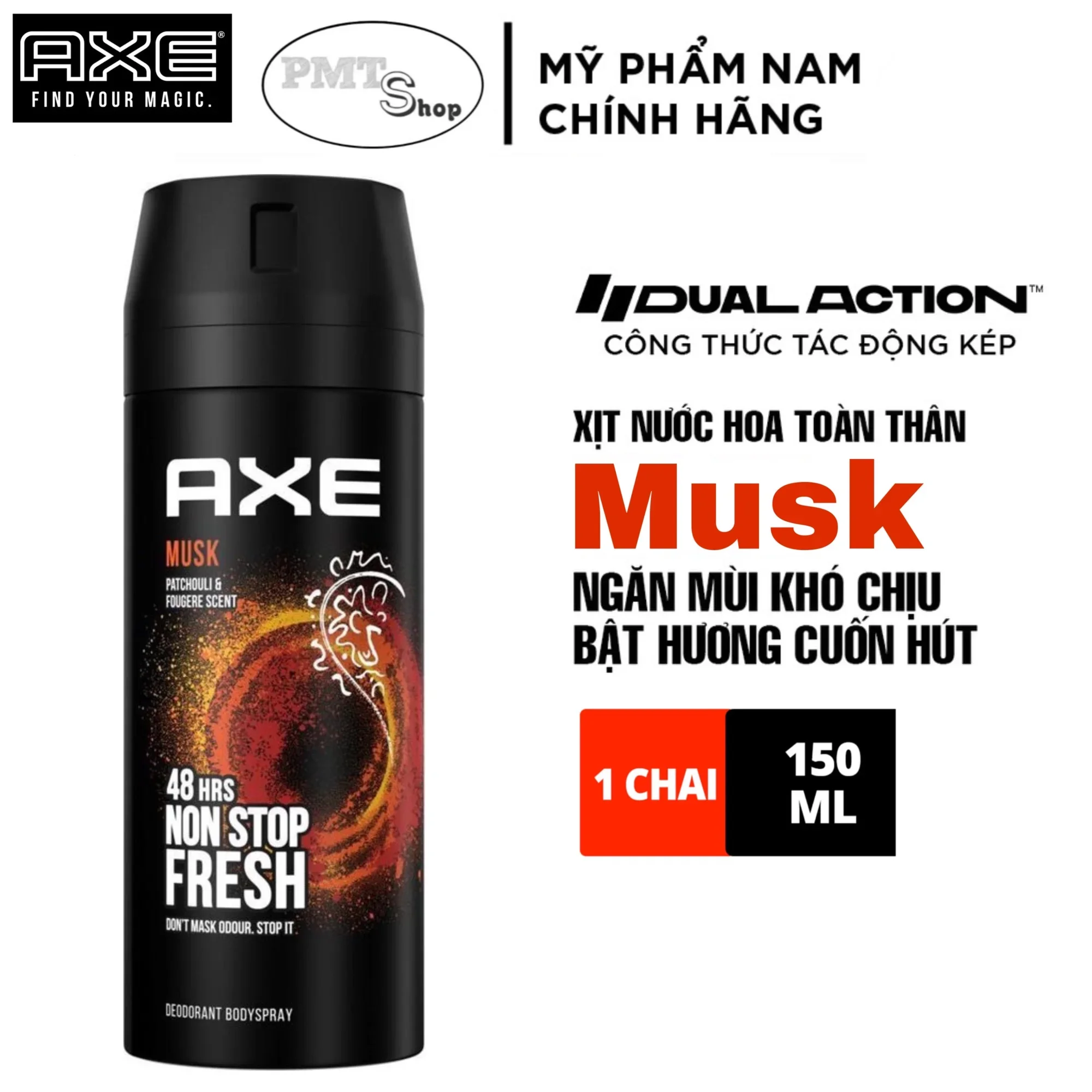 Xịt nước hoa toàn thân AXE Musk 150ml Body Spray khử mùi nam