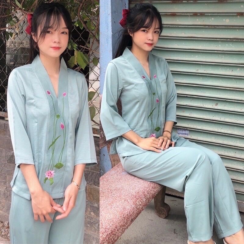 Đồ Lam Đi Chùa ✅ Bài Lai Thêu Sen