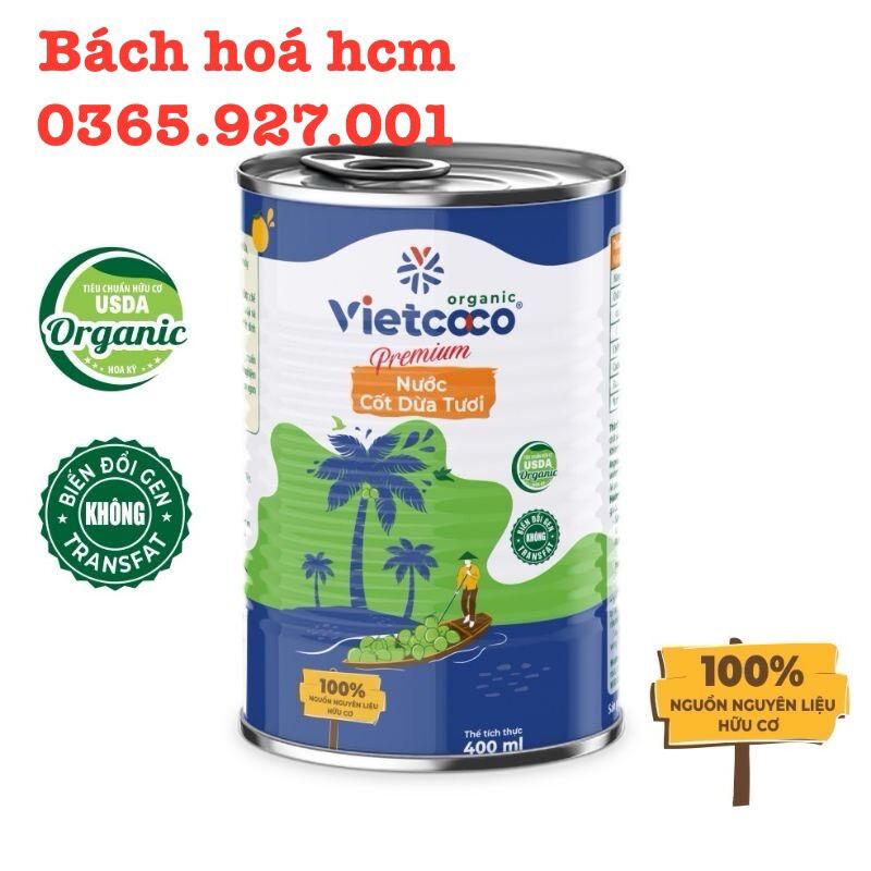 Nước cốt dừa tươi Organic vietcoco 400ml, date mới