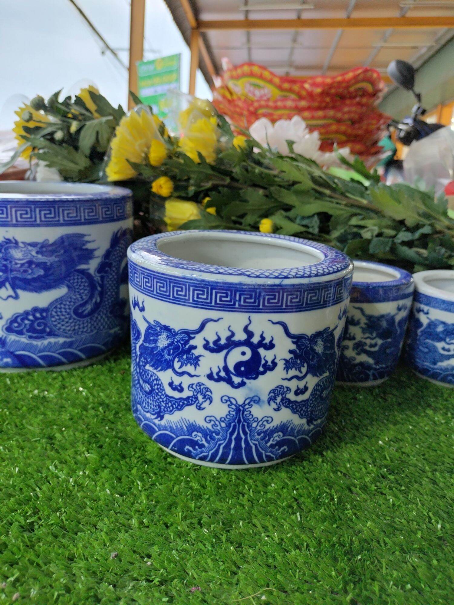Lư hương rồng xanh/Bát nhang trụ men lam nhiều size