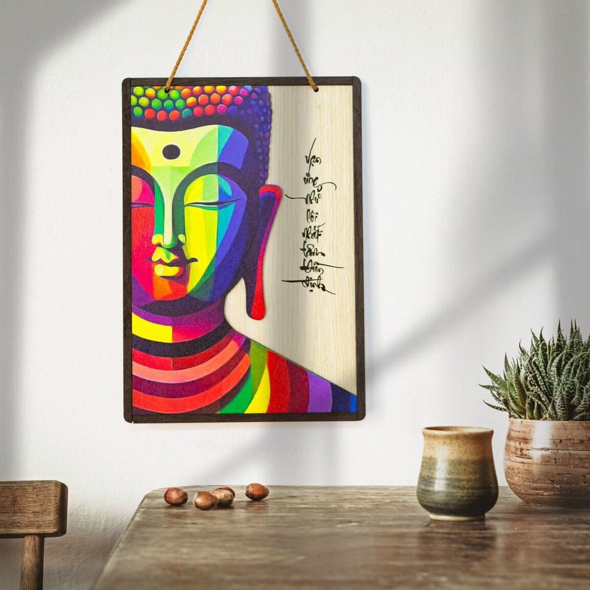 Tranh phật pháp thiền định "vạn biến như lôi, nhất tâm thiền định" làm quà tặng 20x28cm