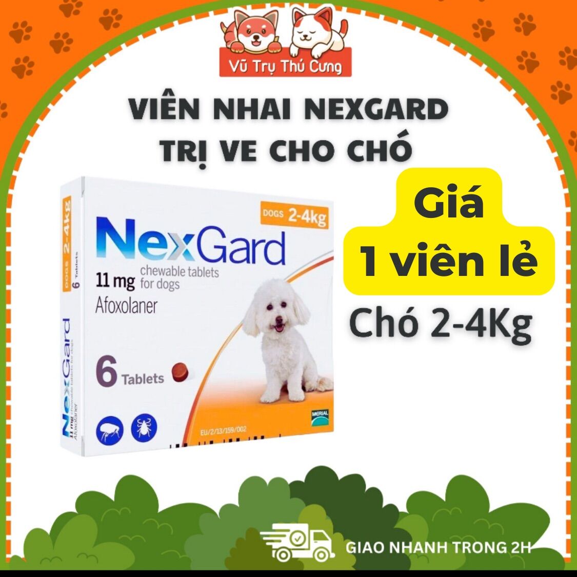 1 Viên Nhai NexGard trị ve rận cho Chó, hiệu quả nhanh chóng, an toàn