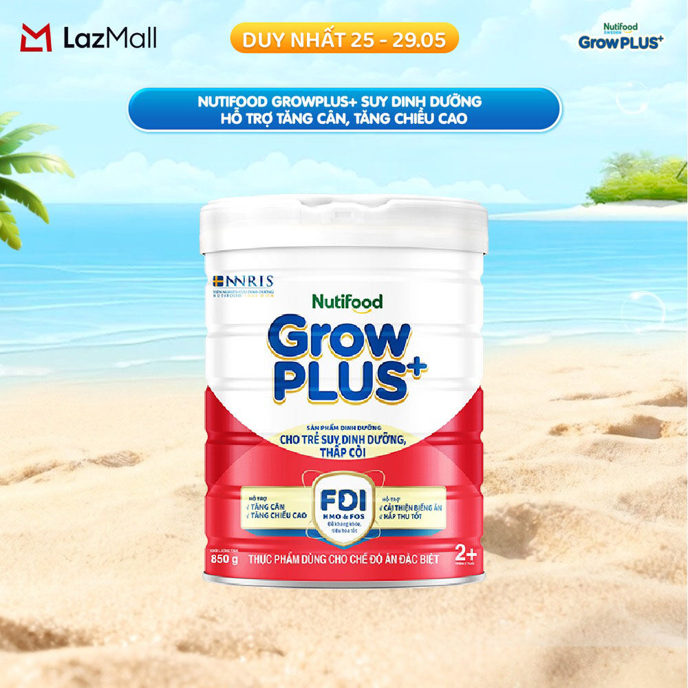 Sữa bột Nutifood GrowPLUS+ Suy Dinh Dưỡng (Đỏ) 2+ - Tăng Cân, Tăng Chiều Cao (Lon 850G)