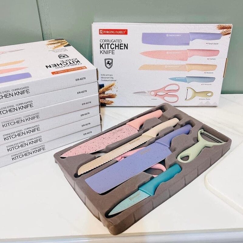 Bộ dao kéo everich 6 món cao cấp màu pastel, bộ dao nhà đa năng