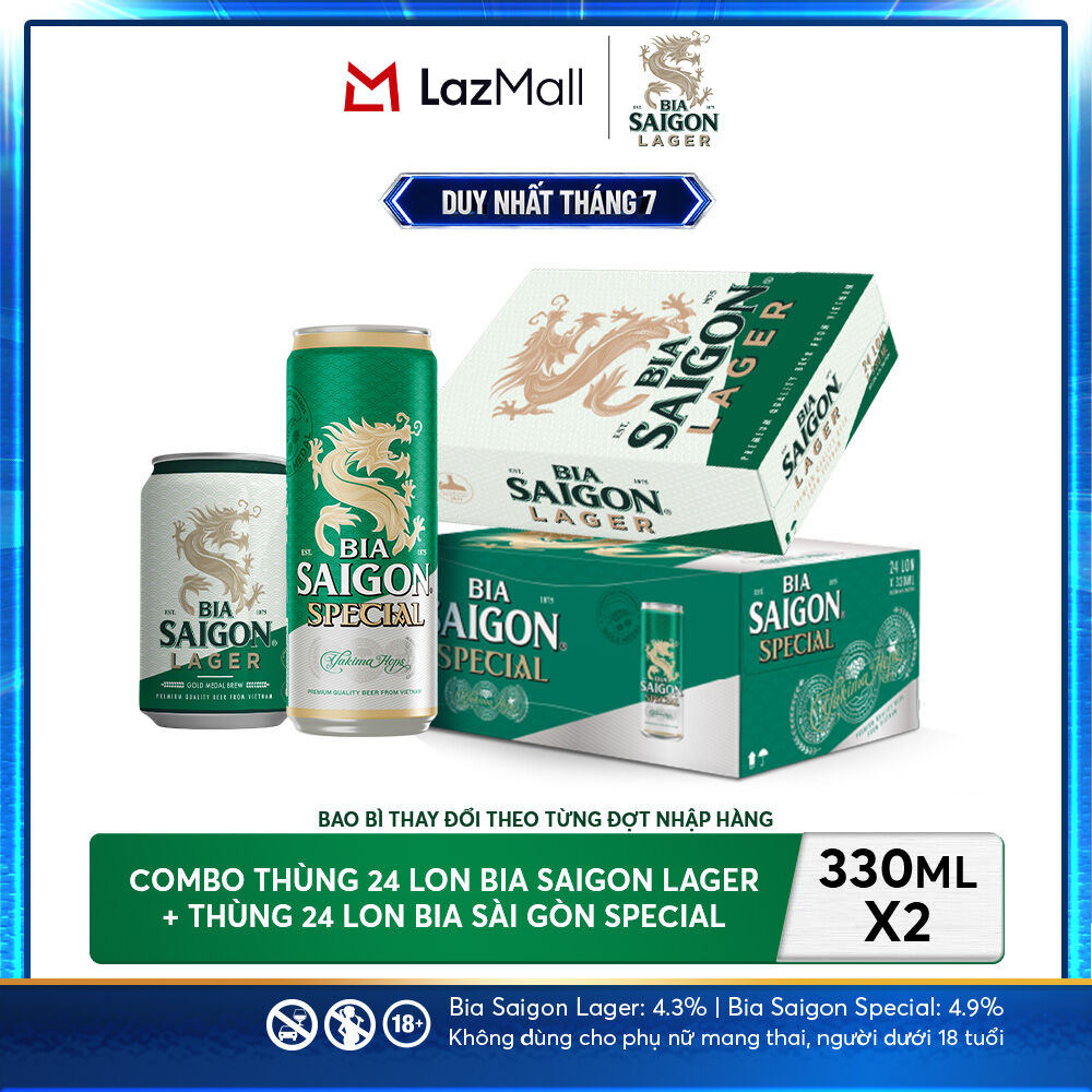 Nồng Độ Cồn 4.3% - Combo 1 Bia Saigon Lager 330ml + Nồng Độ Cồn 4.9% - 1 Bia Sài Gòn Special 330ml