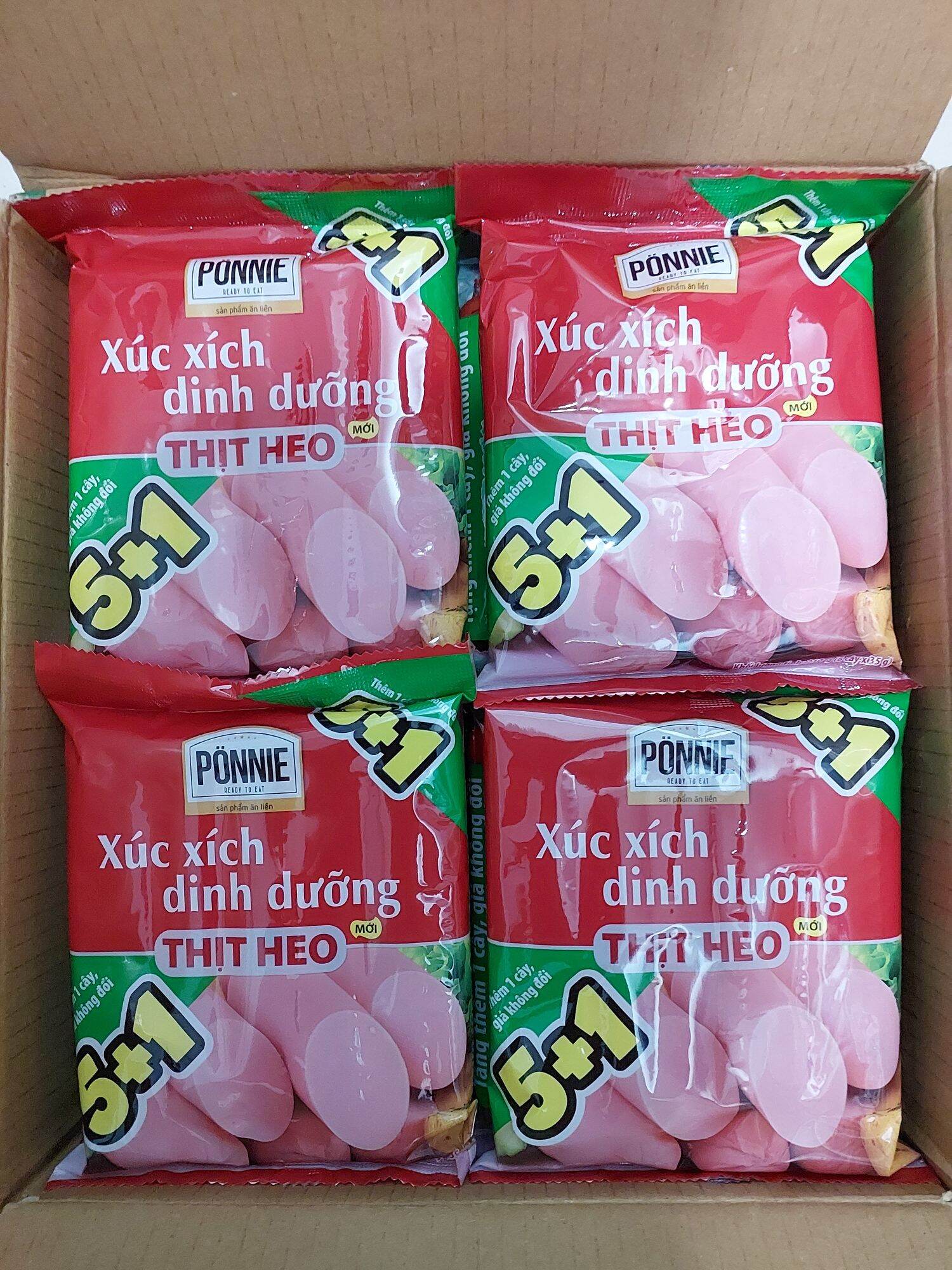 Thùng xúc xích dinh dưỡng thịt heo ponnie (20 gói × 6 cây × 35g
