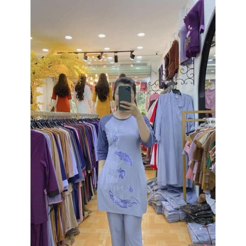 ĐỒ LAM ĐI CHÙA MẪU THUN CÁCH TÂN NỮ THÊU SEN