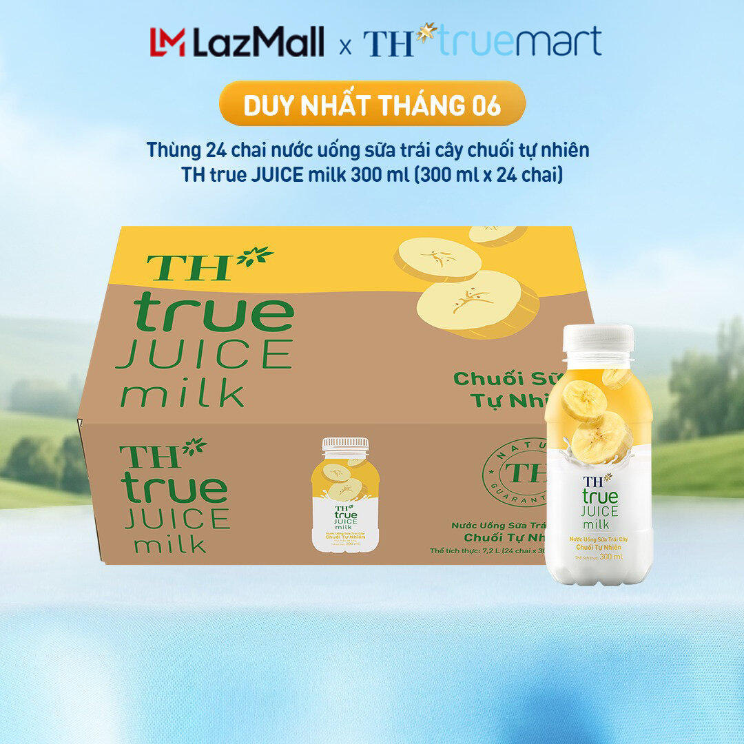 Thùng 24 chai nước uống sữa trái cây TH true JUICE milk vị chuối tự nhiên 300 ml (300 ml x 24)