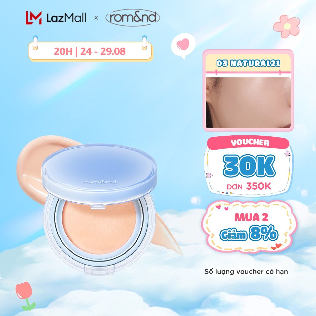 Phấn Nước Cho Da Căng Bóng Romand Bare Water Cushion 20g