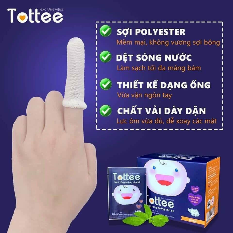 Gạc Rơ Lưỡi Tottee. Hộp 30 gói (tặng 1 chai xịt muối biển Dr.Papie)