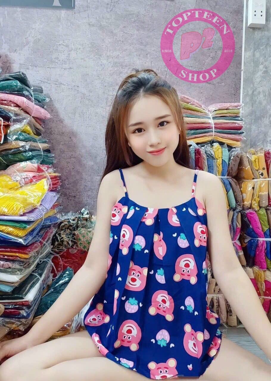 [Freeship 49k]Đồ bộ 2 dây quần đùi mặc nhà  - Đồ bộ lụa dễ thương nữ - M40