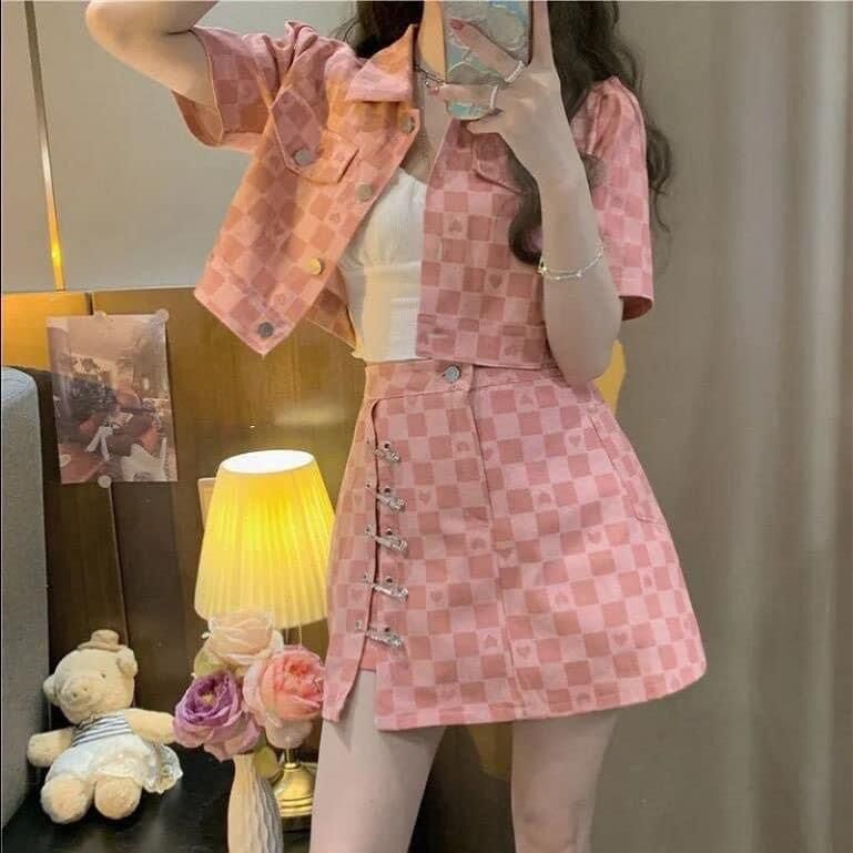 (SHOP TÁO ĐỎ BIGSIZE 50kg đến 90kg) set áo + chân váy trẻ trung