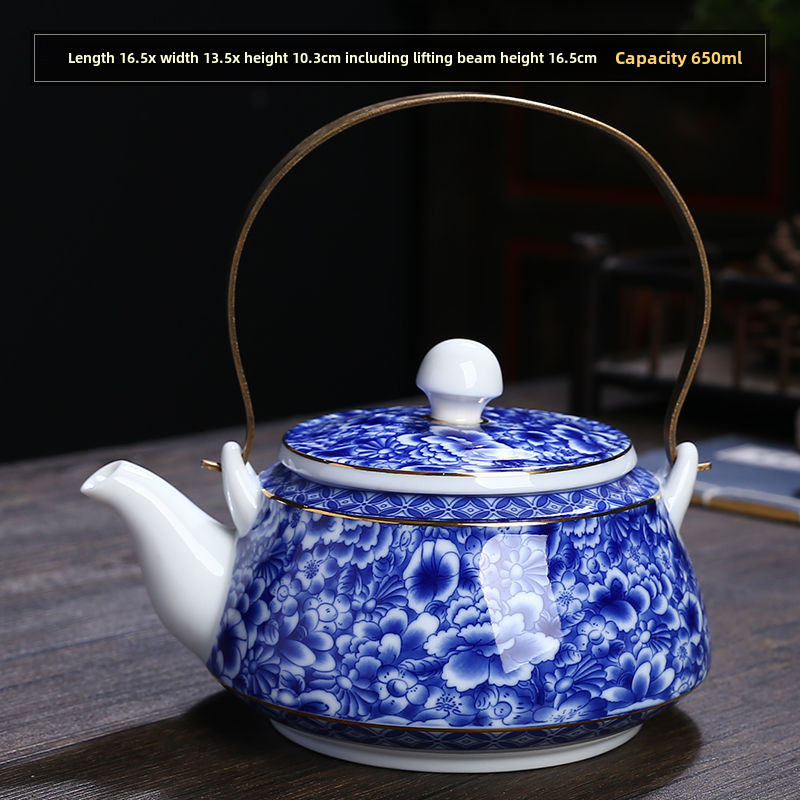 Ấm trà sứ cảnh đức trấn ấm nước lạnh dung tích lớn gốm sứ ấm nước lạnh sứ thanh hoa cỡ lớn ấm pha trà có quai xách gia dụng