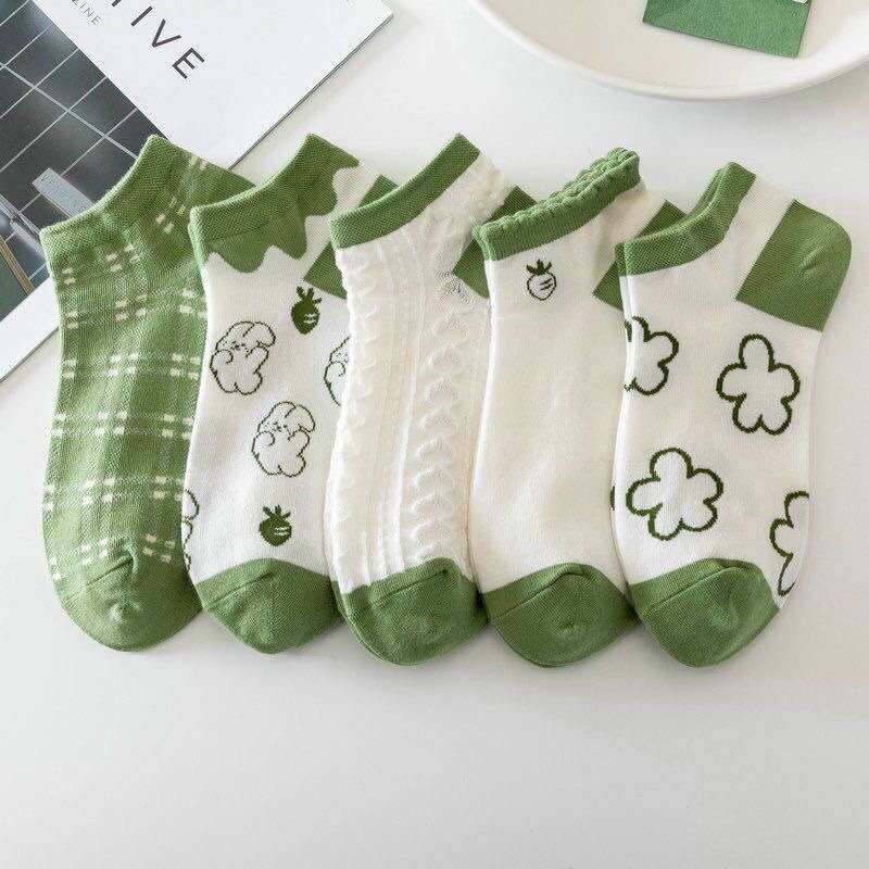 Set 5-10 đôi tất vớ cổ ngắn thỏ xanh lá dễ thương cho nữ