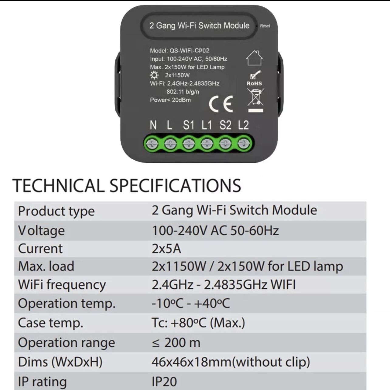 Công tắc module Tuya Wifi/ Zigbee hỗ trợ 2 công tắc cơ 1 chiều hoặc 2 chiều