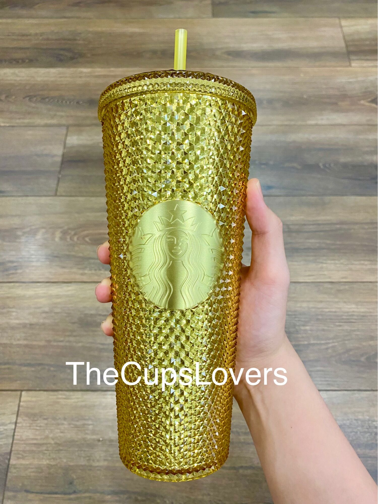 Ly gai starbucks studded vàng gold bling