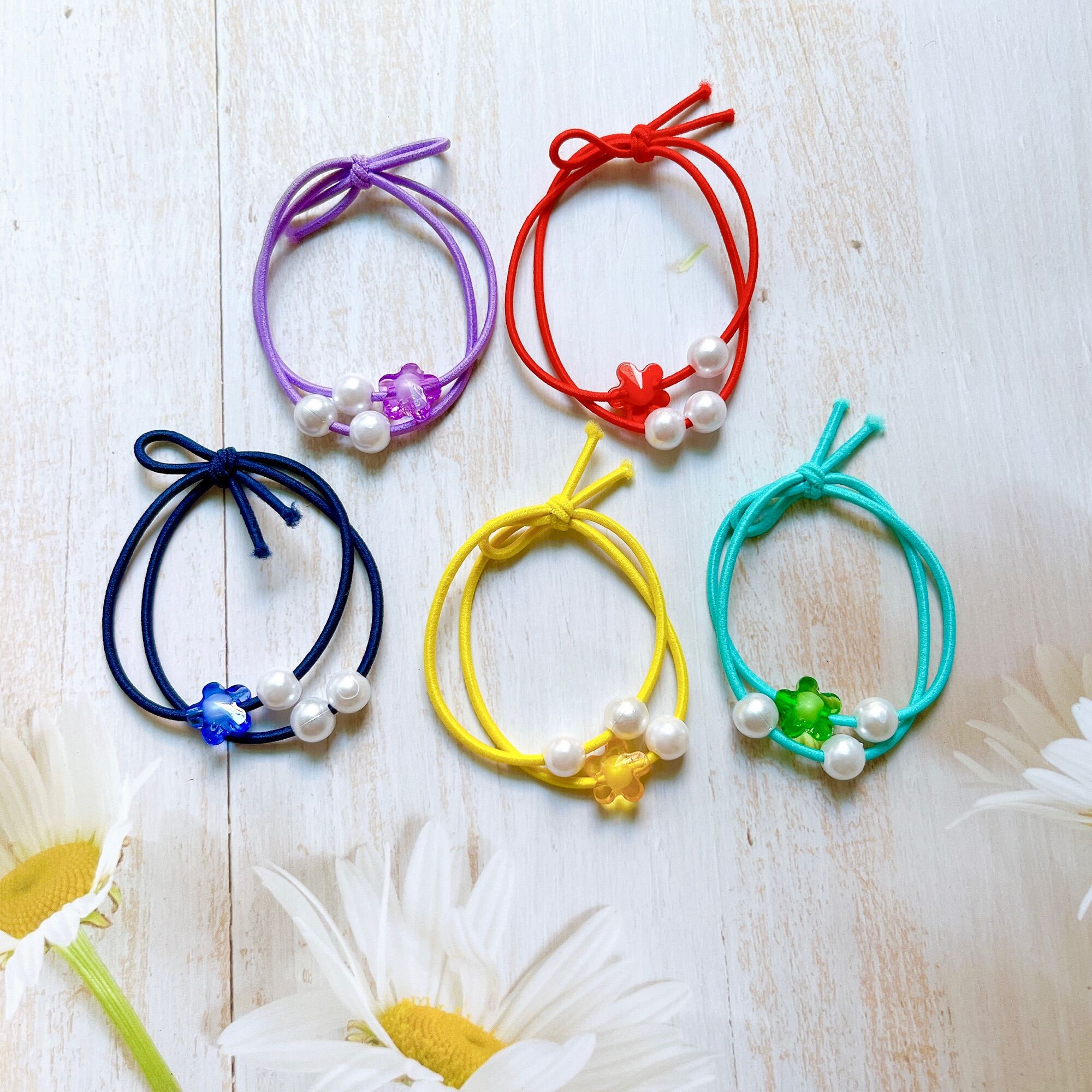 Set 100 dây cột tóc hoa ngọc 3 hạt trai - xưởng cột tóc morish