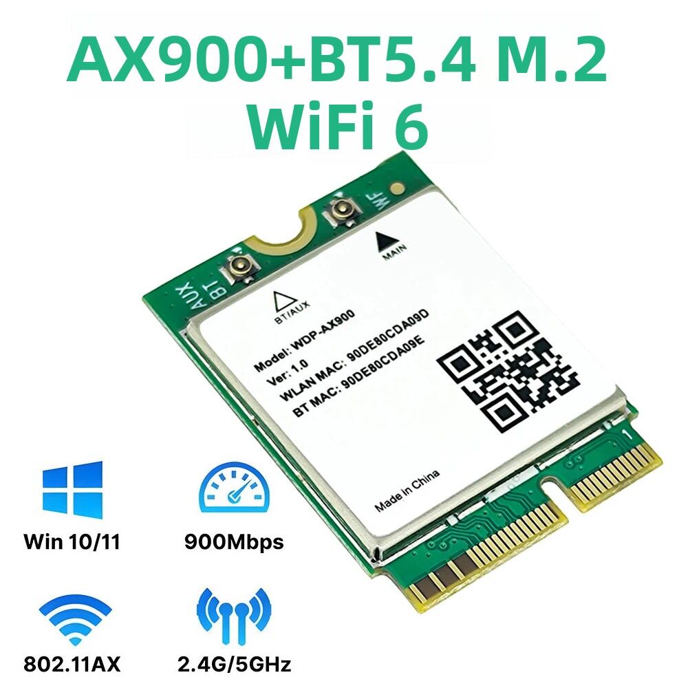 Thẻ Mạng M.2 WiFi 6 Bluetooth 5.4 WDP-AX900 Bộ Điều Hợp Không Dây Băng Tần Kép 2.4G&5GHz Cho Máy Tính Xách Tay Windows 10/11 Giá 219,000 Đồng*Miễn phí vận chuyển