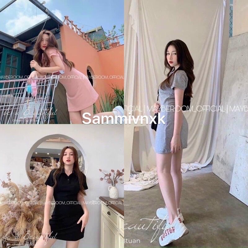Đầm dáng ôm cổ polo chất cotton 4 chiều năng động💥Váy thun cổ polo ngắn tay💥