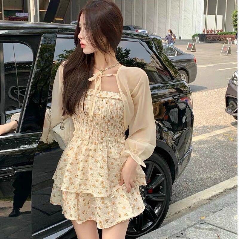 Sét Áo khoác voan kèm đầm 2 dây xốp dễ thương có lót trong xịn sò