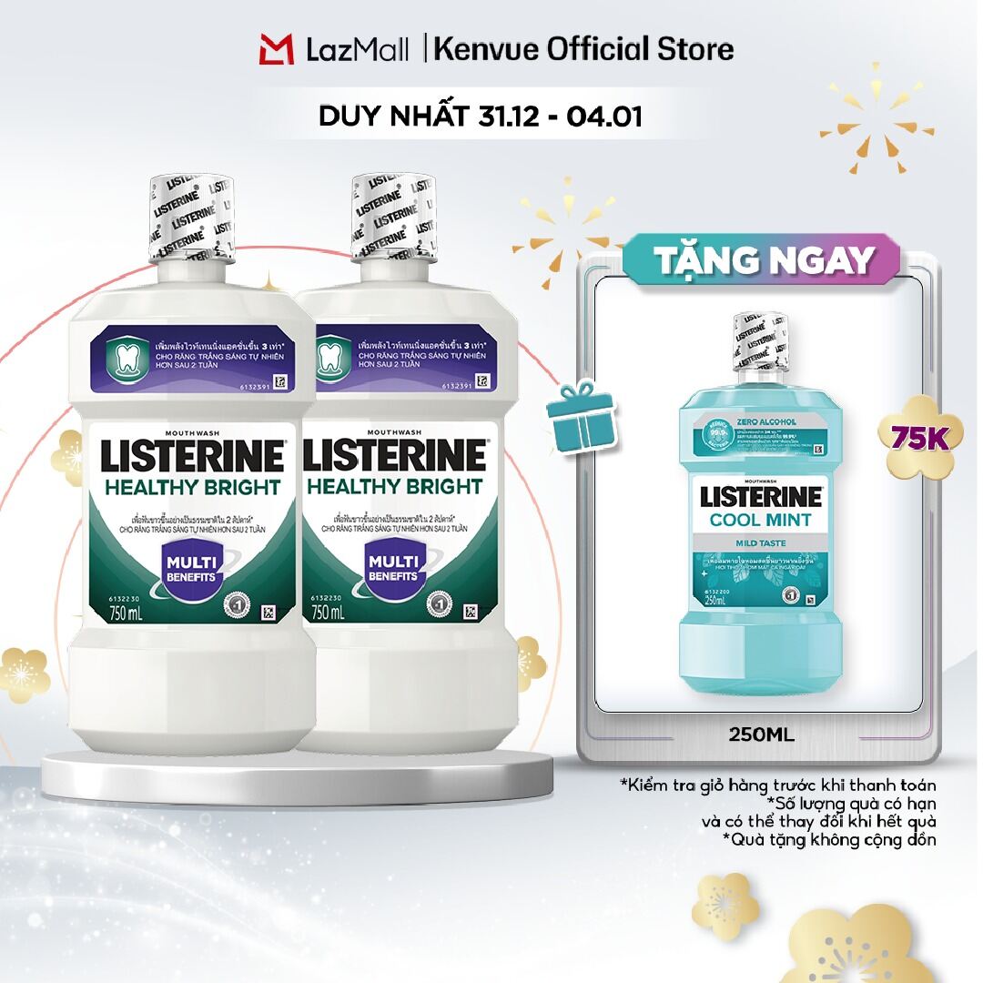  Bộ 2 Nước súc miệng làm trắng răng Listerine Healthy Bright Mouthwash 750ml chai 