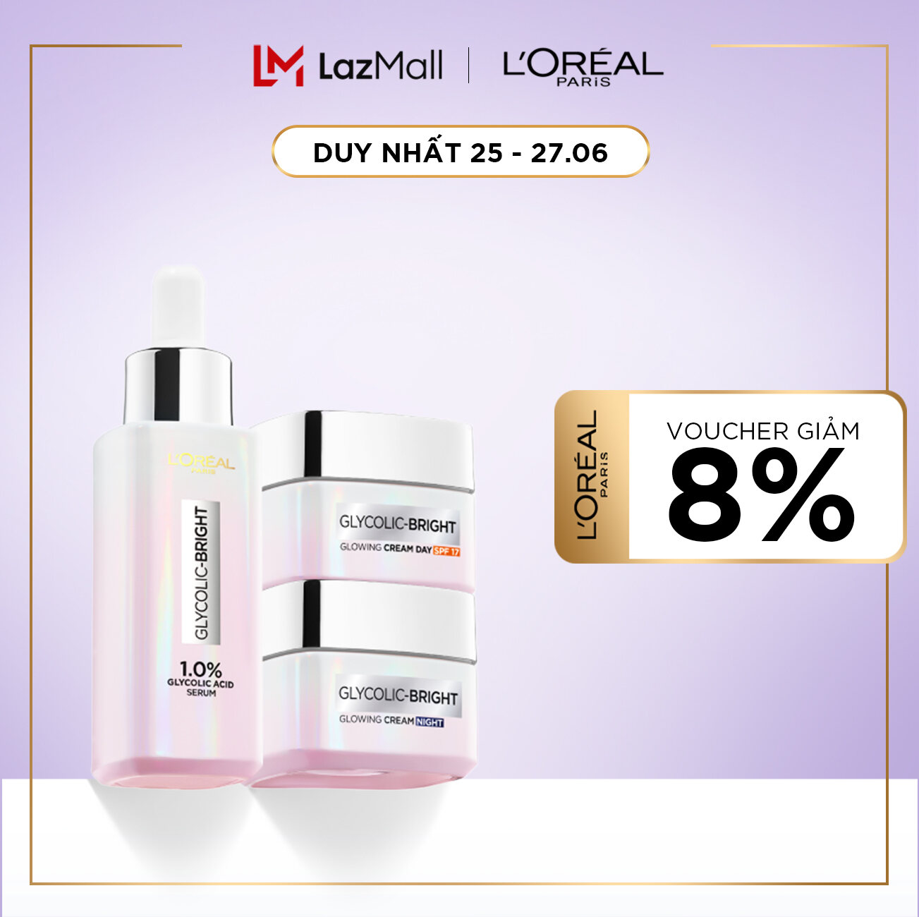 Bộ Serum & Kem ngày & Kem đêm sáng da tức thì Glycolic Bright L'Oreal Paris
