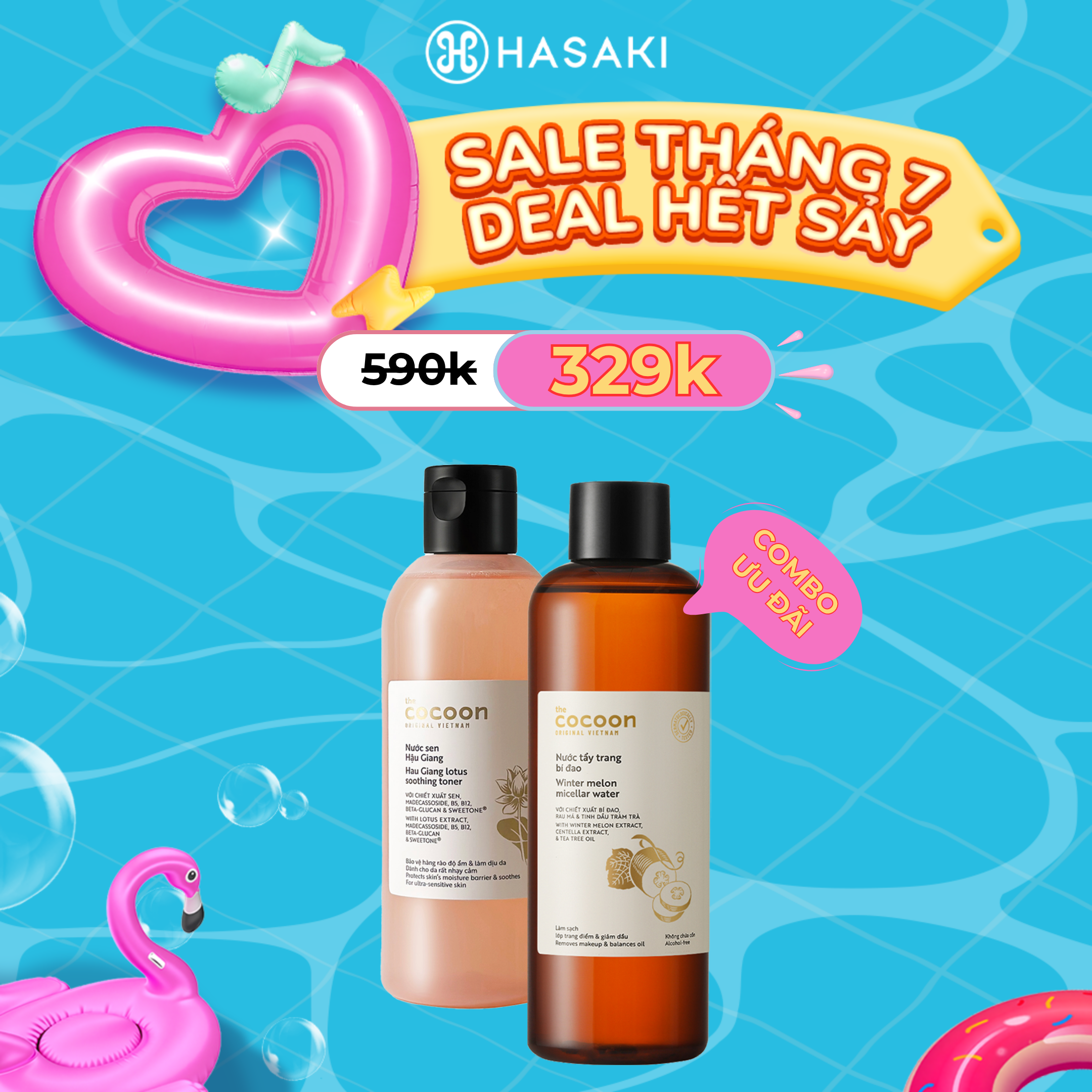 [SIÊU GIẢM GIÁ] Combo Cocoon Nước Cân Bằng Sen Hậu Giang + Nước Tẩy Trang Bí Đao Hau Giang Lotus Soothing Toner + Winter Melon Micellar Water Hasaki Sản Phẩm Chính Hãng