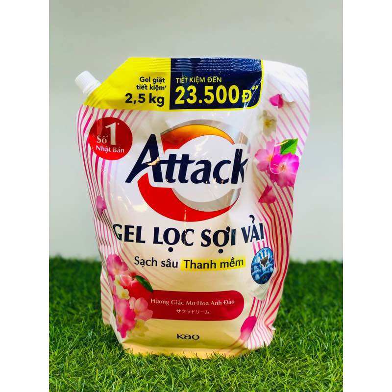 Gel giặt Attack hương hoa anh đào 2.5kg giặt cực sạch, giữ hương lâu