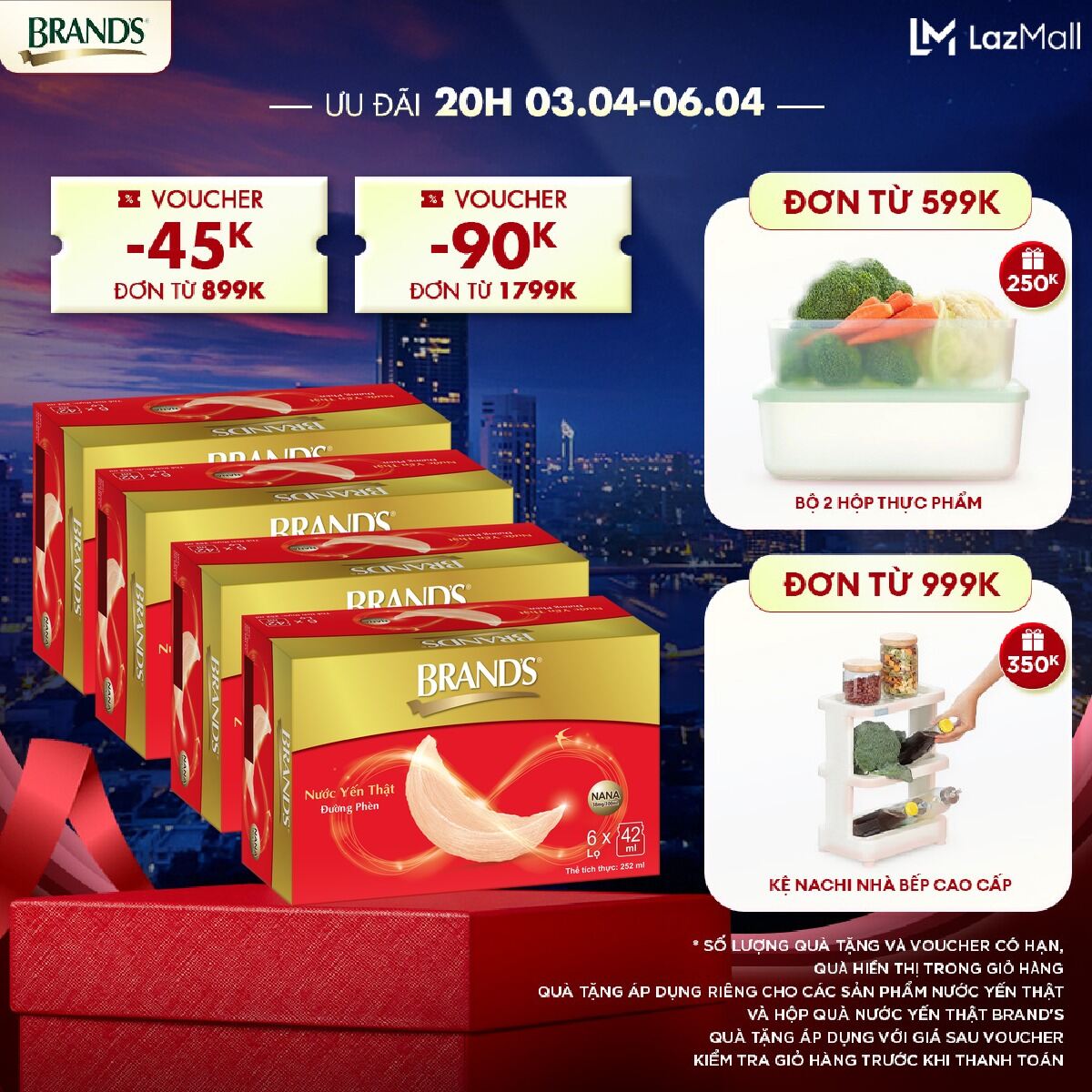 [Giao hàng 2h] Combo 4 Nước yến thật BRAND'S Đường Phèn (42 ml x 24 lọ)