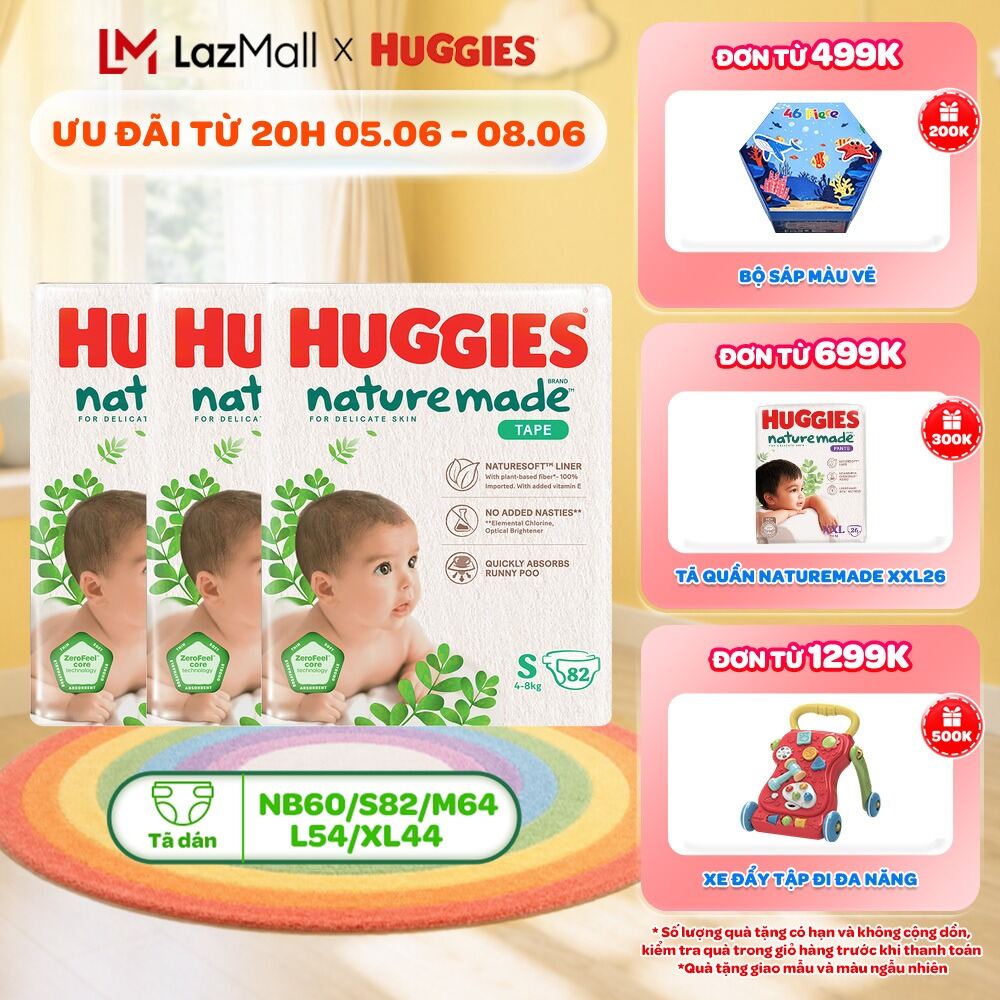 Combo 3 Tã/Bỉm dán Huggies NatureMade M64/L54/XL44
